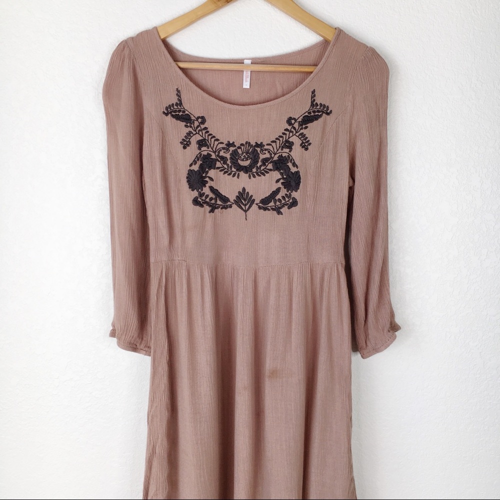 Pink Blush Brown Floral Embroidered High Low Dress - Picture 2 of 6